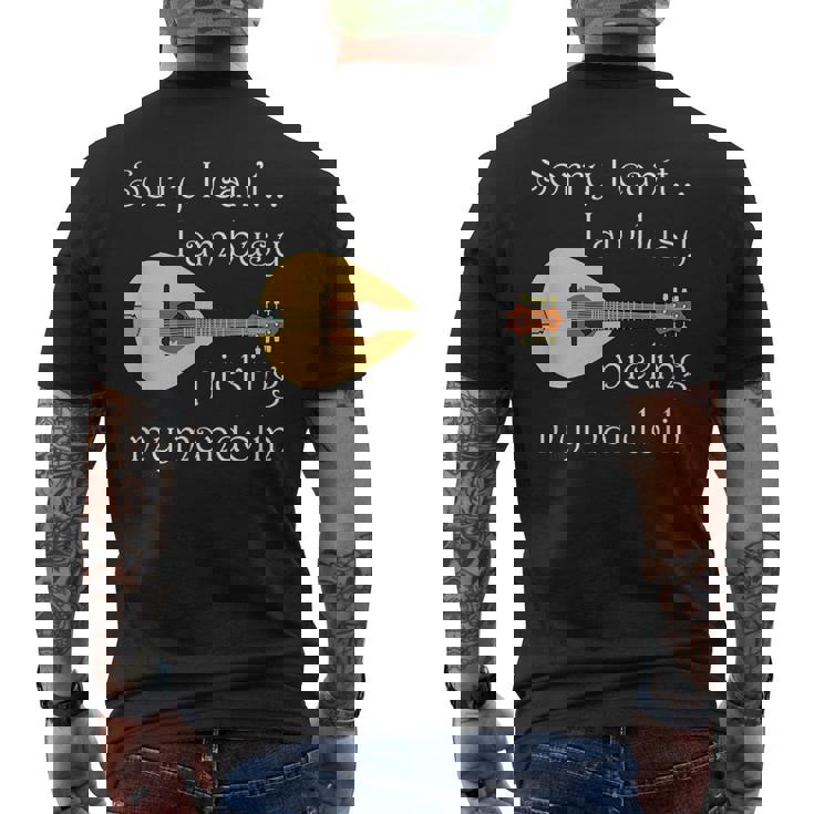 マンドリンピッキング ミュージシャン 音符 フォークミュージック メンズTシャツ バックプリント