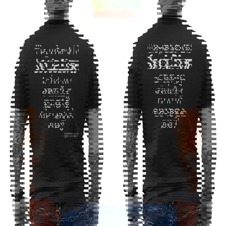 マーガレット・サッチャー 引用 The Problem Withocialism メンズTシャツ バックプリント