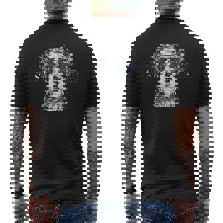 ミニチュア シュナウザー 銀河 サングラス 宇宙 犬好き メンズTシャツ バックプリント