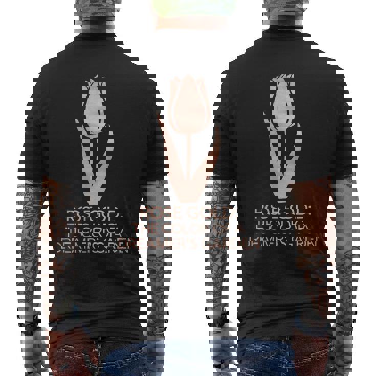 ミニマリスト フローラル ローズ ゴールド ドリーマーズ ガーデン チューリップアート メンズTシャツ バックプリント