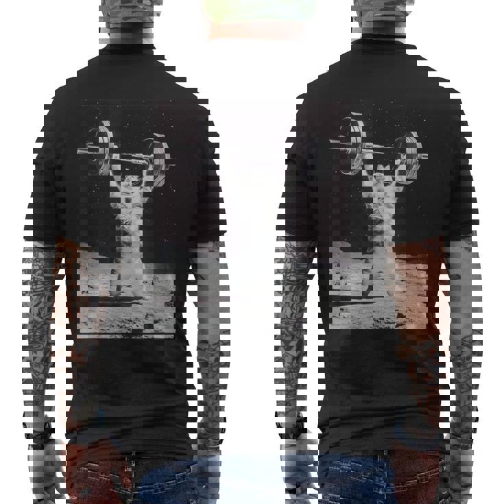 ムーンキャット 筋トレ 猫 フィットネス ジム ウェイトリフティング トレーニング 面白い猫 おもしろ メンズTシャツ バックプリント