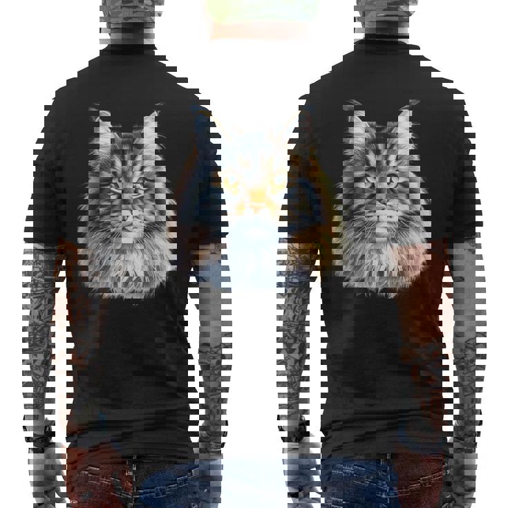 メインクーン 猫の肖像画 メンズTシャツ バックプリント