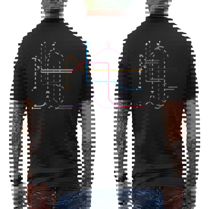 メトロ 名古屋 全線 線路図 列車 地下鉄 メンズTシャツ バックプリント