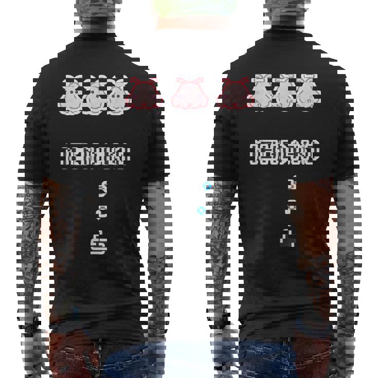 メンダコ《インベーダー》【どうぶつフレンズ】ゲーム パロディ 水族館 ゆるくて かわいい 面白い 動物 キャラクター メンズTシャツ バックプリント