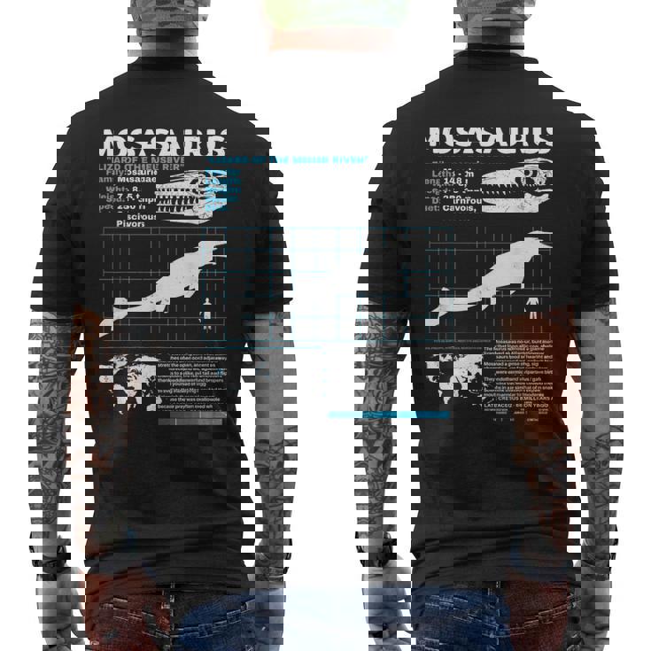 モササウルスファクトシート恐竜科学ファクトシート メンズTシャツ バックプリント