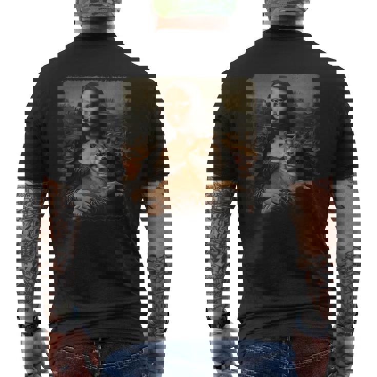 モナリザ 犬と一緒に 面白い 柴犬 アート 絵画 メンズTシャツ バックプリント