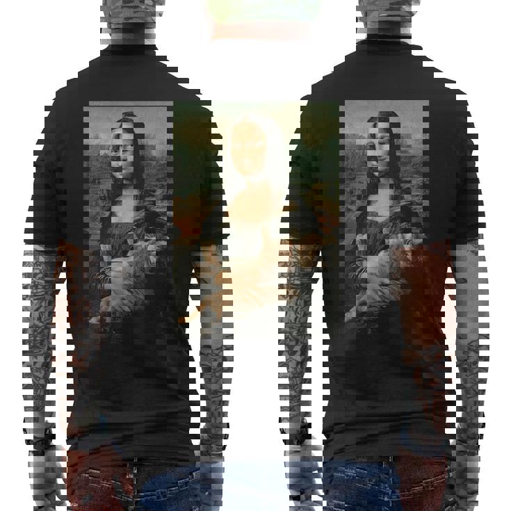 モナリザとオレンジ猫 面白いアートペインティング メンズTシャツ バックプリント