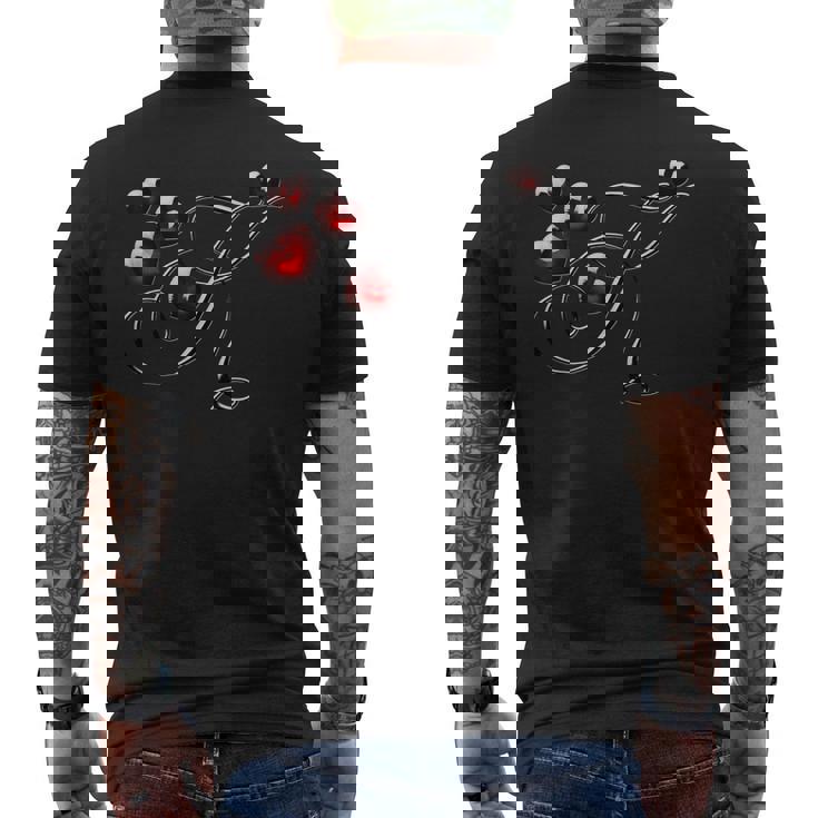 モノグラム イニシャル文字 K ラブ ハート メンズTシャツ バックプリント