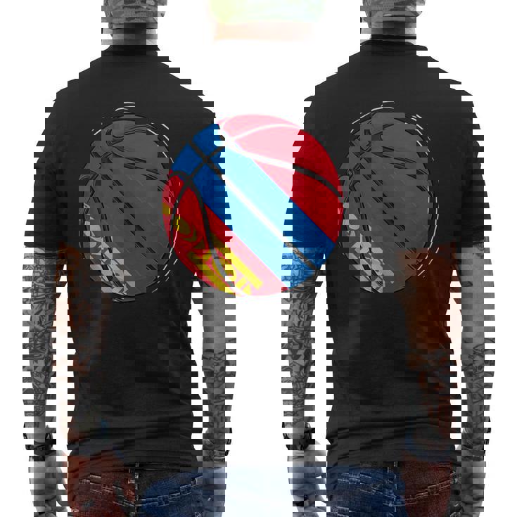 モンゴルの国旗が付いたバスケットボールボール メンズTシャツ バックプリント