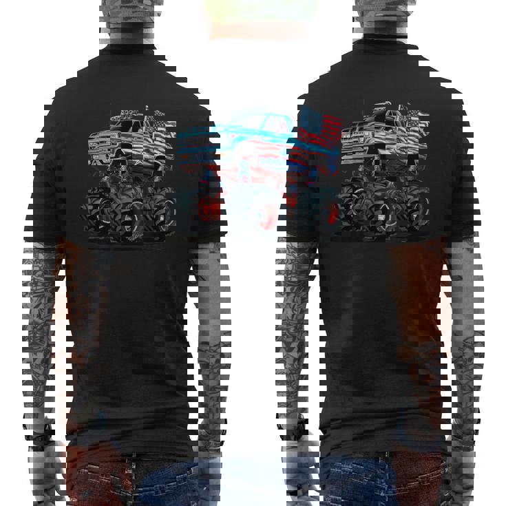 モンスタートラック 幼児用 キッズ アメリカ国旗 モンスタートラック メンズTシャツ バックプリント