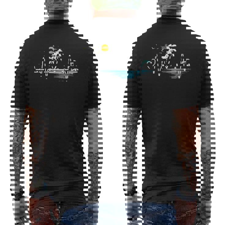 ヤシの木 ビーチ ハートビート トロピカル サンセット 夏 バケー メンズTシャツ バックプリント