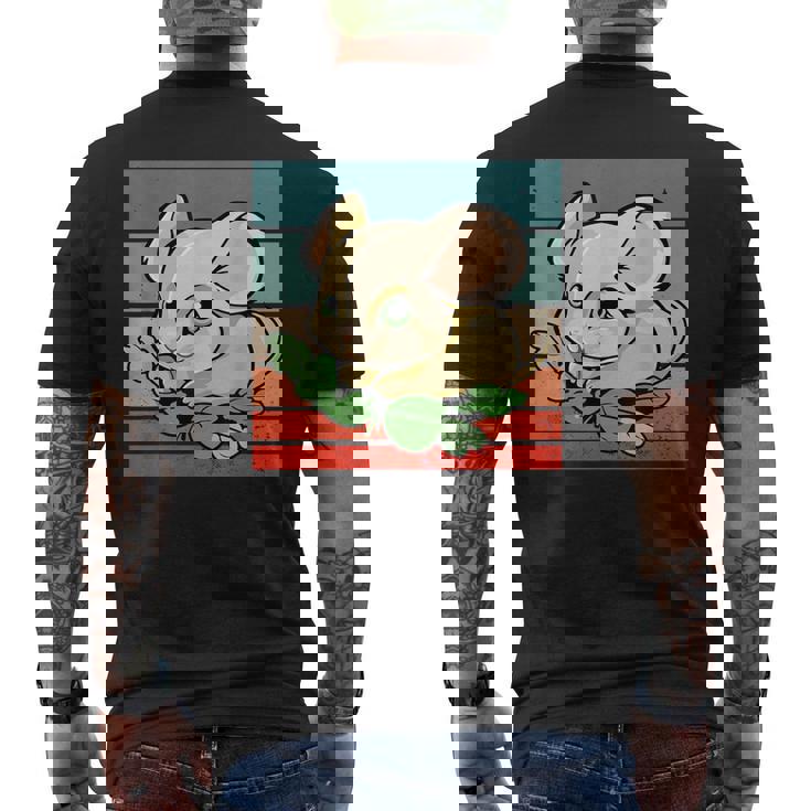 ヤマネ かわいい緑の葉 大きな目 愛らしい甘い動物 メンズTシャツ バックプリント