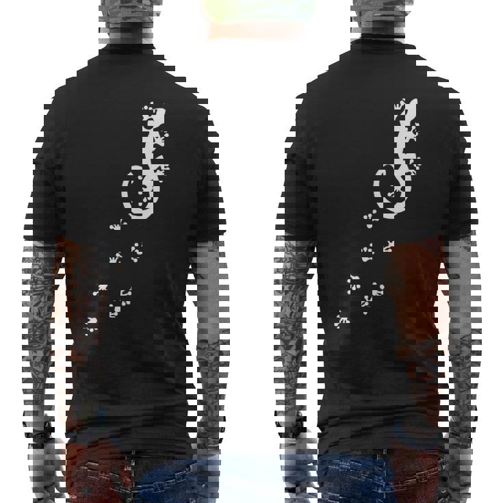 ヤモリ、トカゲ、サンショウウオ、爬虫類、動物、幸運、運勢、 足跡、足 メンズTシャツ バックプリント