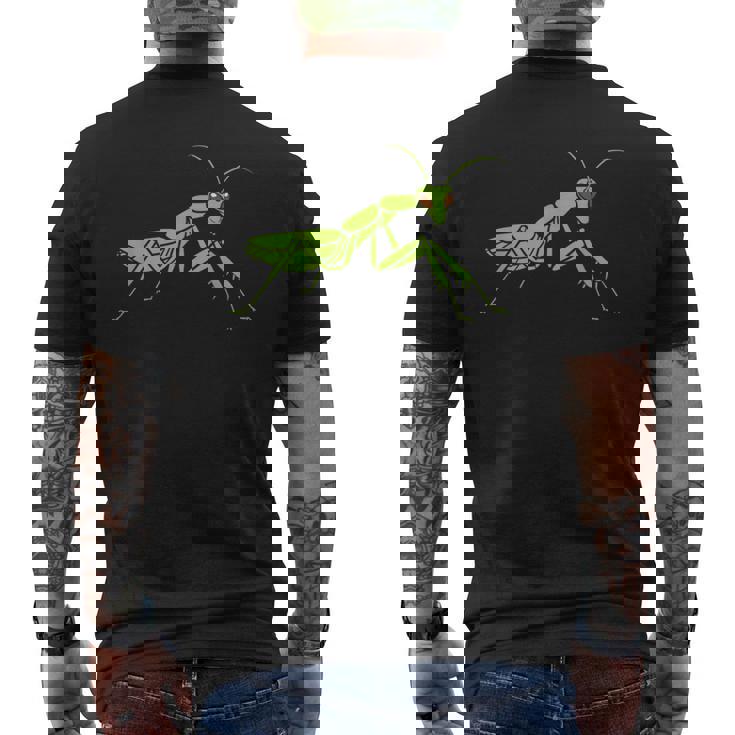 ユーモアのあるカマキリの昆虫 シンプルなカマキリ メンズTシャツ バックプリント