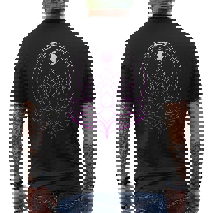 ヨガと瞑想用の月付きヨガ衣装ロータス ナマステ メンズTシャツ バックプリント