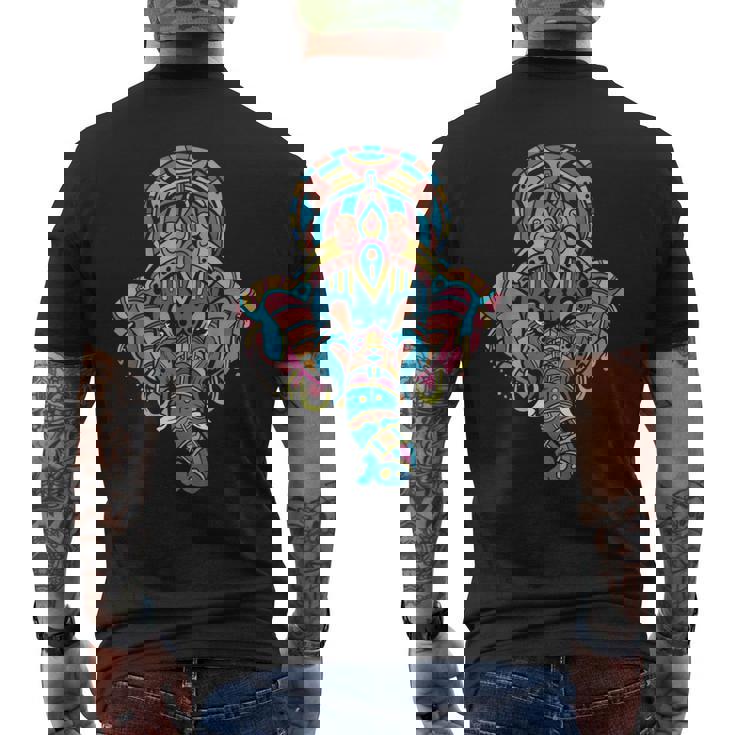 ヨガスピリチュアルヒンドゥー教象神ガネーシャ瞑想 メンズTシャツ バックプリント