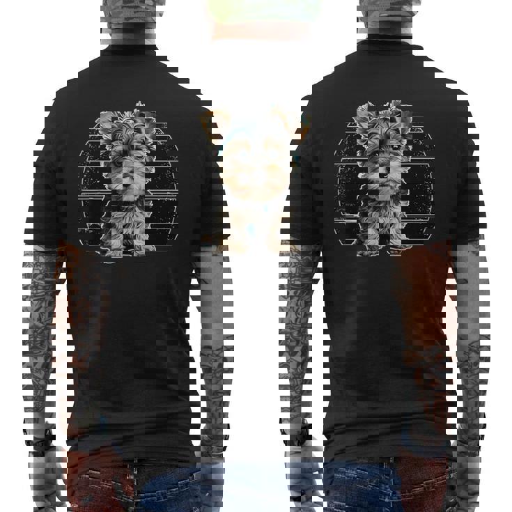 ヨークシャーテリア犬 ポップアート 誇り高きヨーキー 犬好き オーナー メンズTシャツ バックプリント