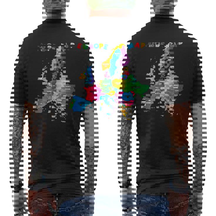 ヨーロッパ地図、国旗、ヨーロッパ諸国 メンズTシャツ バックプリント