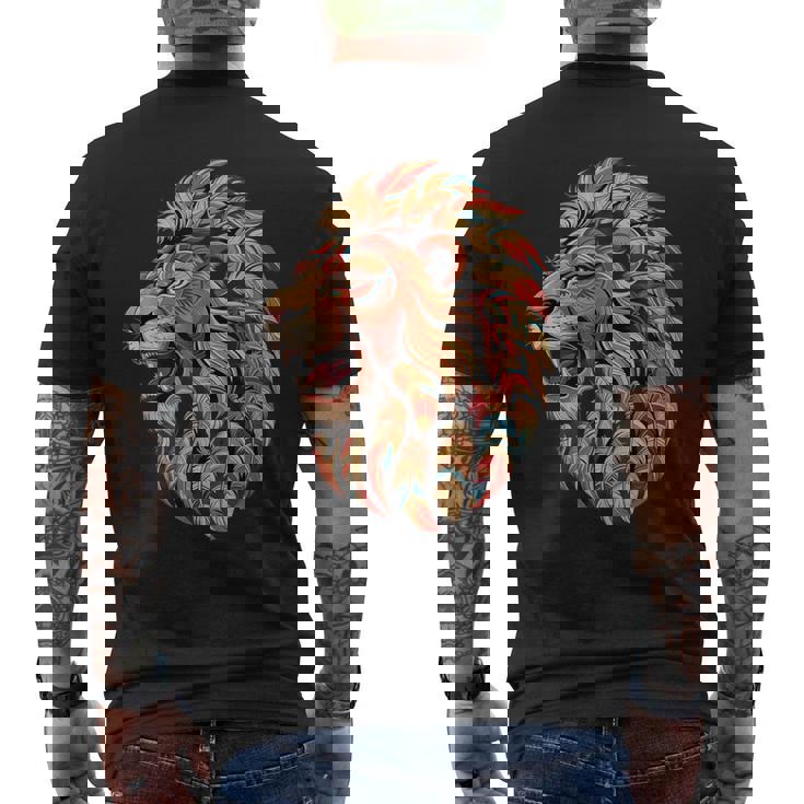 ライオン インディアン 部族 アート ネイティブアメリカン メンズTシャツ バックプリント