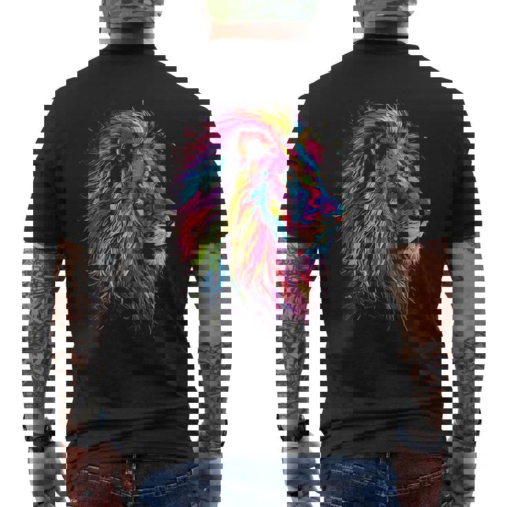 ライオンアート 抽象 カラフル 動物 グラフィック ライオン メンズTシャツ バックプリント