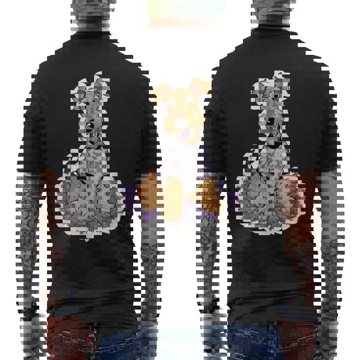 ライラックのエアデール テリア メンズTシャツ バックプリント