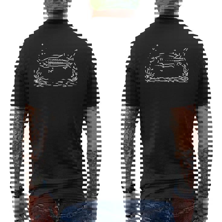 ラインアート 魚・魚類学者 チョウザメ湖 メンズTシャツ バックプリント