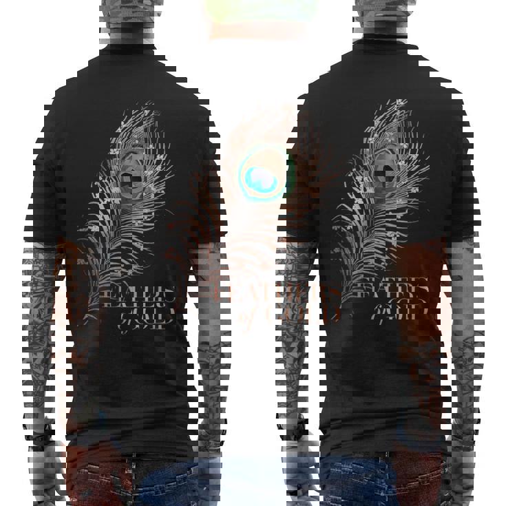 ラグジュアリーボタニカルフラワー ローズゴールド 孔雀 ゴールドの羽 メンズTシャツ バックプリント