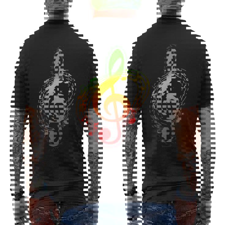 ラスタカラー音符、ジャマイカ風音楽、レゲエ メンズTシャツ バックプリント