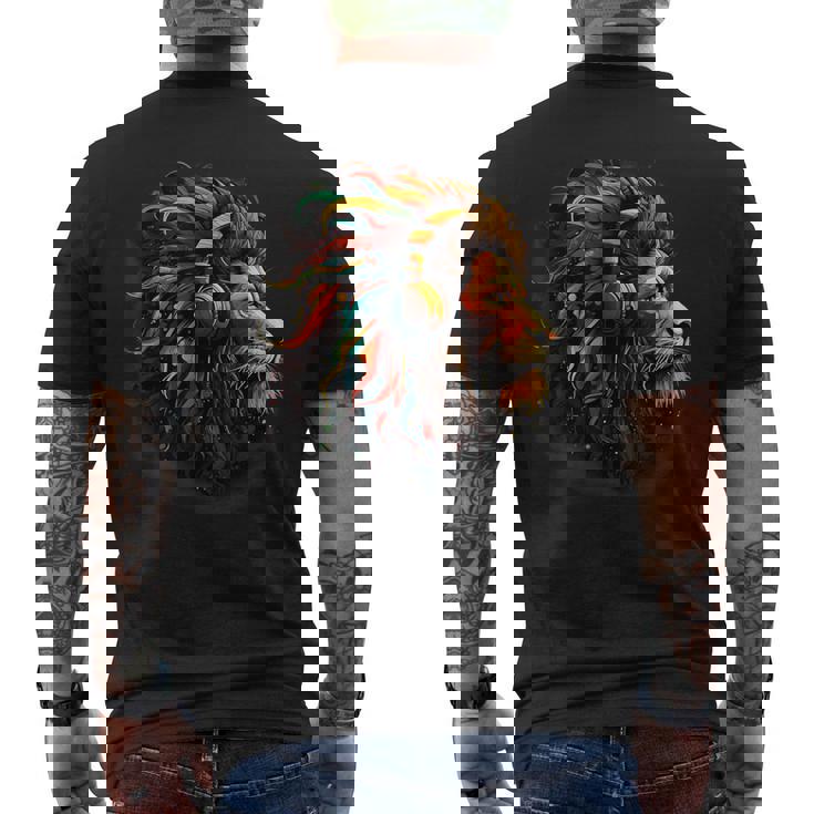 ラスタファリアン・ルーツ ギター ヒッピー ラスタ レゲエ ライオン ラスタファリ メンズTシャツ バックプリント