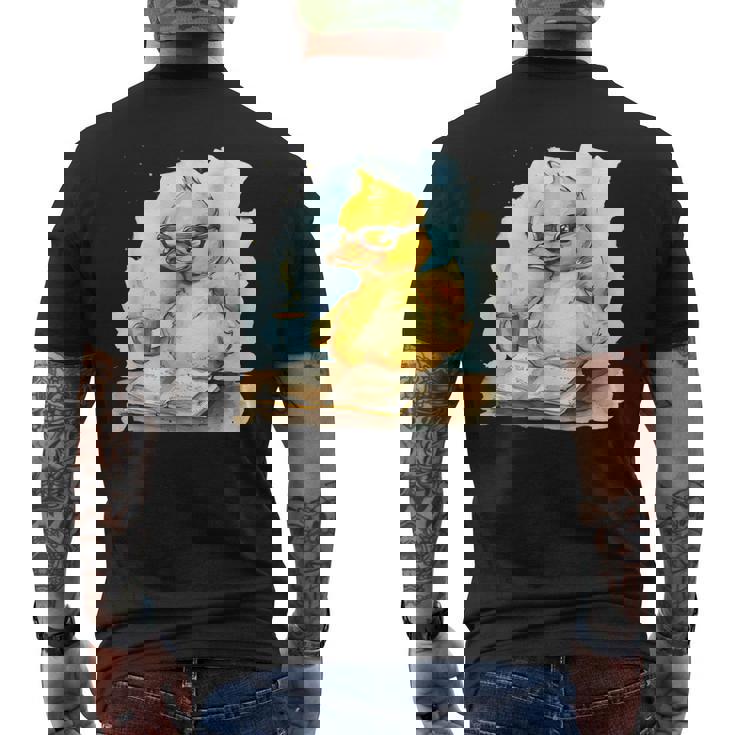 ラバーダックリーダー コーヒー愛好家 読書本 ラバーダッキー メンズTシャツ バックプリント