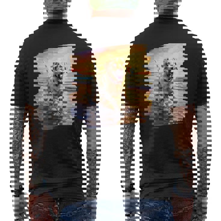 ラブラドールオンザビーチ、ラボ、犬、ラブラドール子犬 メンズTシャツ バックプリント