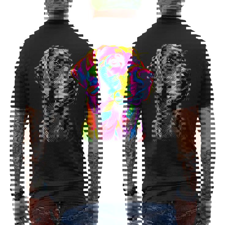 ラブラドールレトリバー カラフルカラー ポップアート グラフィック 犬 ラブラドール メンズTシャツ バックプリント