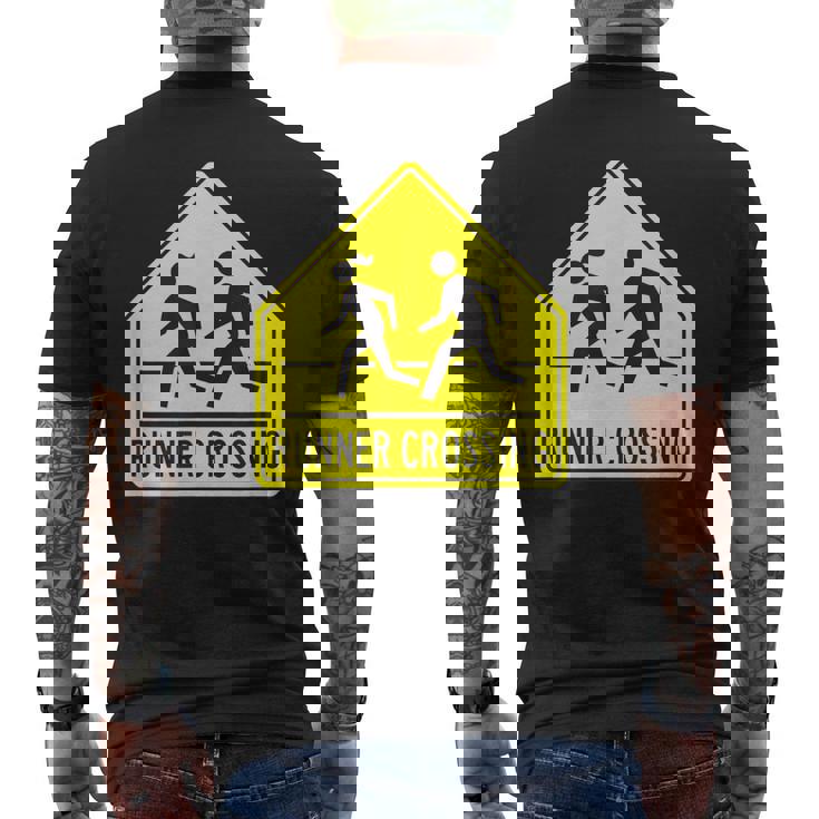 ランナー クロッシング サイン モチベーションを高める 面白い ランニング メンズTシャツ バックプリント