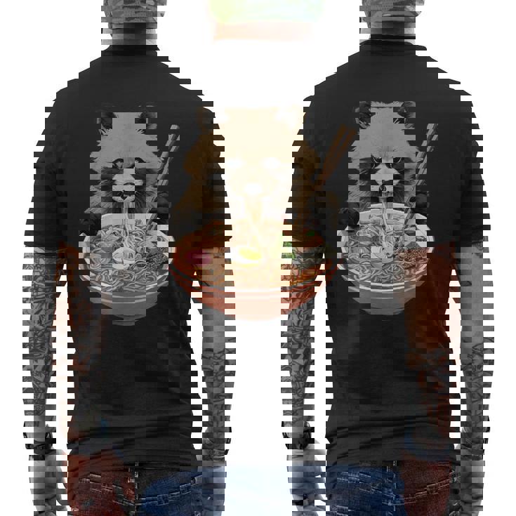 ラーメンたぬき タヌキ おもしろ ユニーク 動物 アニマル 狸 漢字 麺 グラフィック イラスト アニメ メンズTシャツ バックプリント