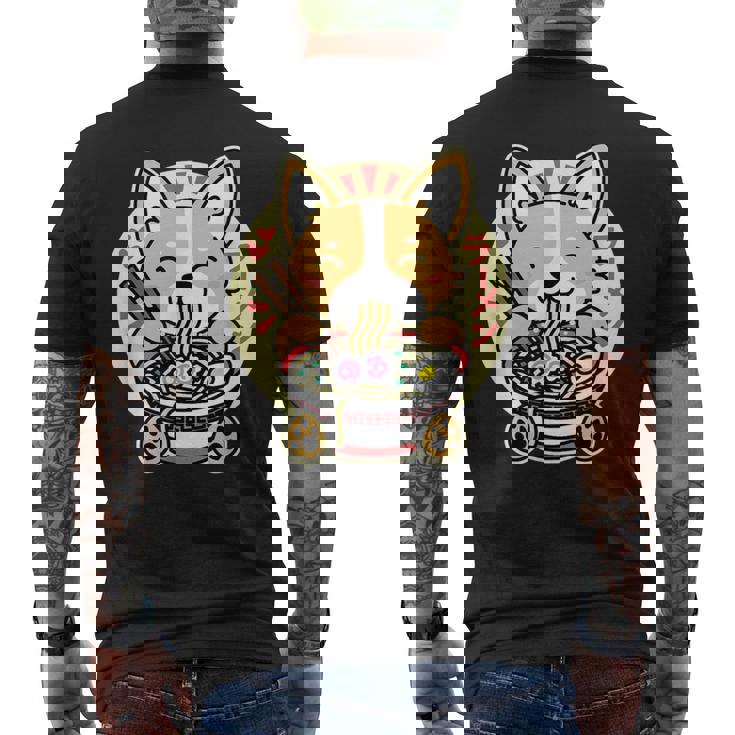 ラーメンを食べる犬 メンズTシャツ バックプリント