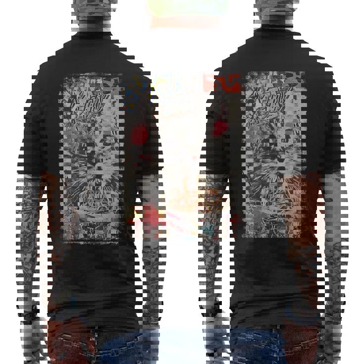 ラーメンヌードル 猫 ヴィンテージ 日本 Hip Hopヒップホップ かわいい オタク レトロ 猫 マンガ アニメ メンズTシャツ バックプリント