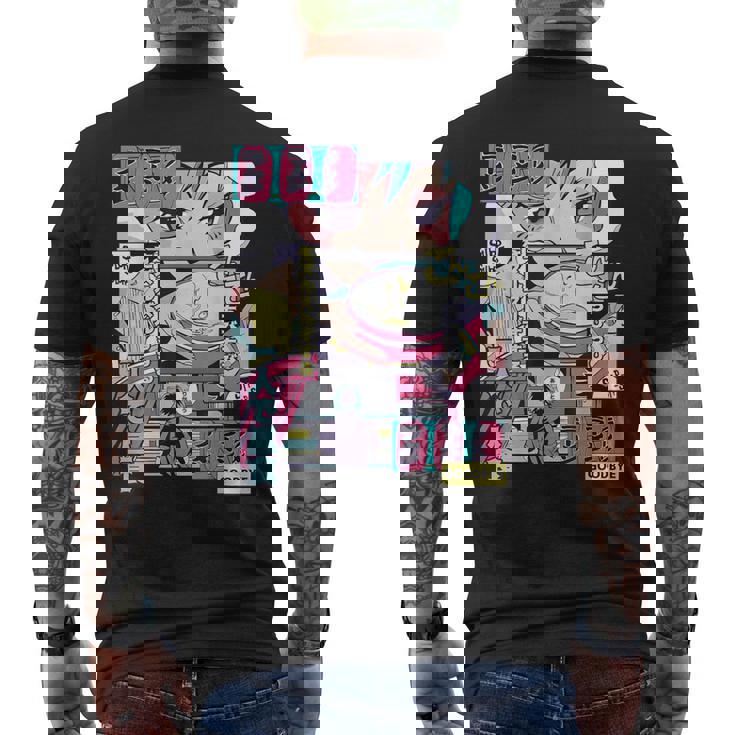 ラーメン屋日本のアニメ・マンガ・コミックパネルaporwave メンズTシャツ バックプリント