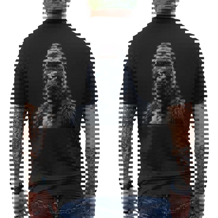 リアルなゴリラアートtシャツ、野生動物の霊長類の肖像画。 メンズTシャツ バックプリント