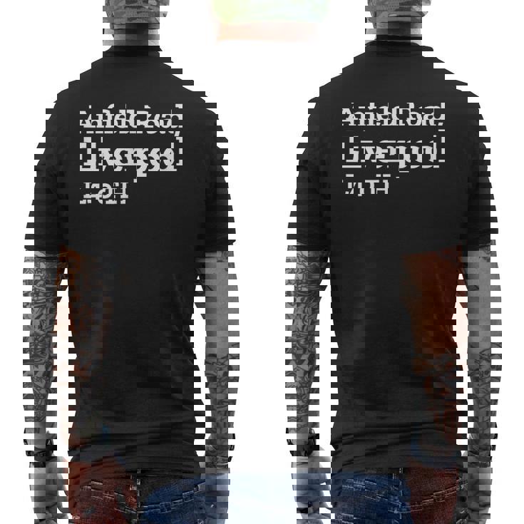 リバプールスタジアムの住所 メンズTシャツ バックプリント