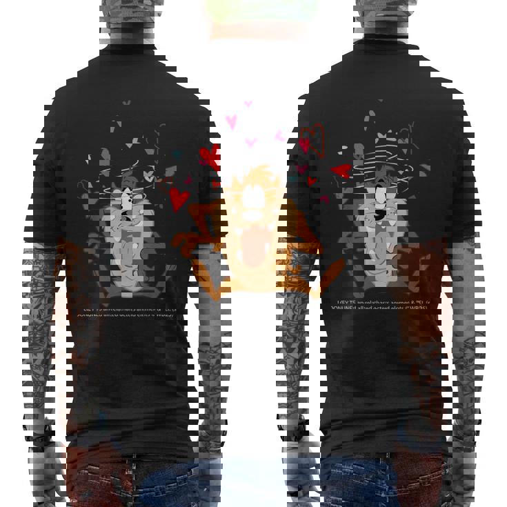 ルーニー・テューンズ タズ スピニング ハート 楽しい メンズTシャツ バックプリント