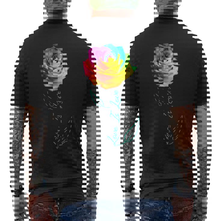 レインボー ローズ Lgbtq 花 メンズTシャツ バックプリント