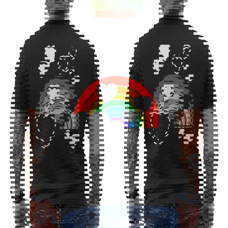 レインボーカラー ホワイト ハート ハート 雨 虹 旗 メンズTシャツ バックプリント