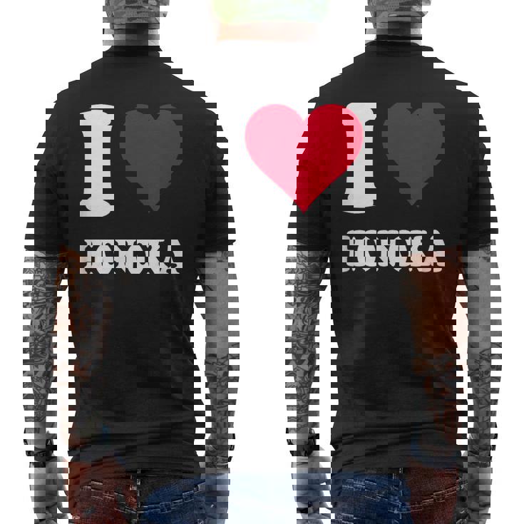 レッドハート I Love Honoka メンズTシャツ バックプリント