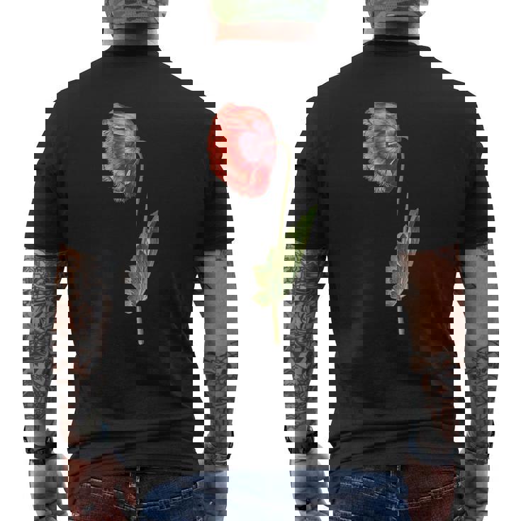 レッドポピーフラワー ボタニカルポピー レッドポピー メンズTシャツ バックプリント