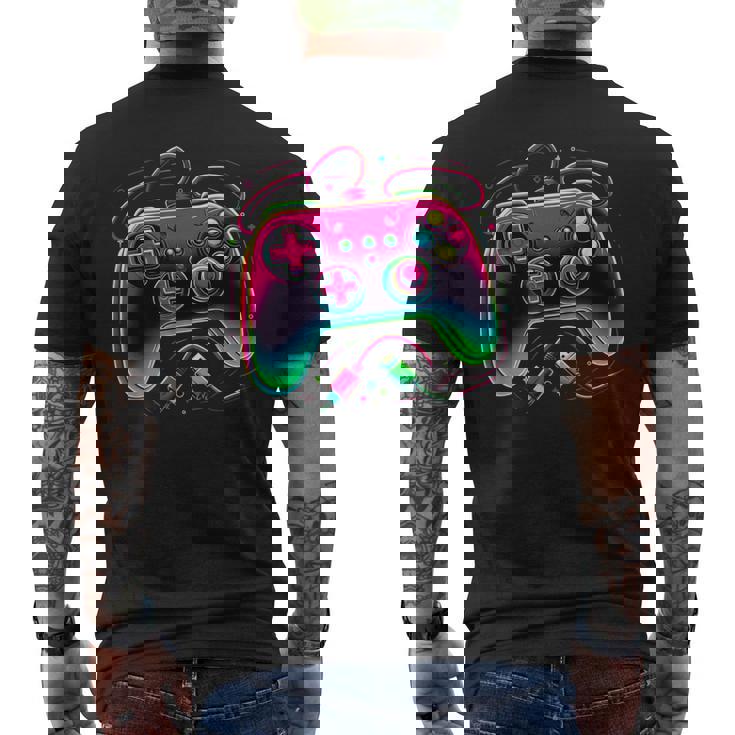 レトロ ゲーミング コントローラー ゲーマー ビデオ ゲーム コントローラー メンズTシャツ バックプリント