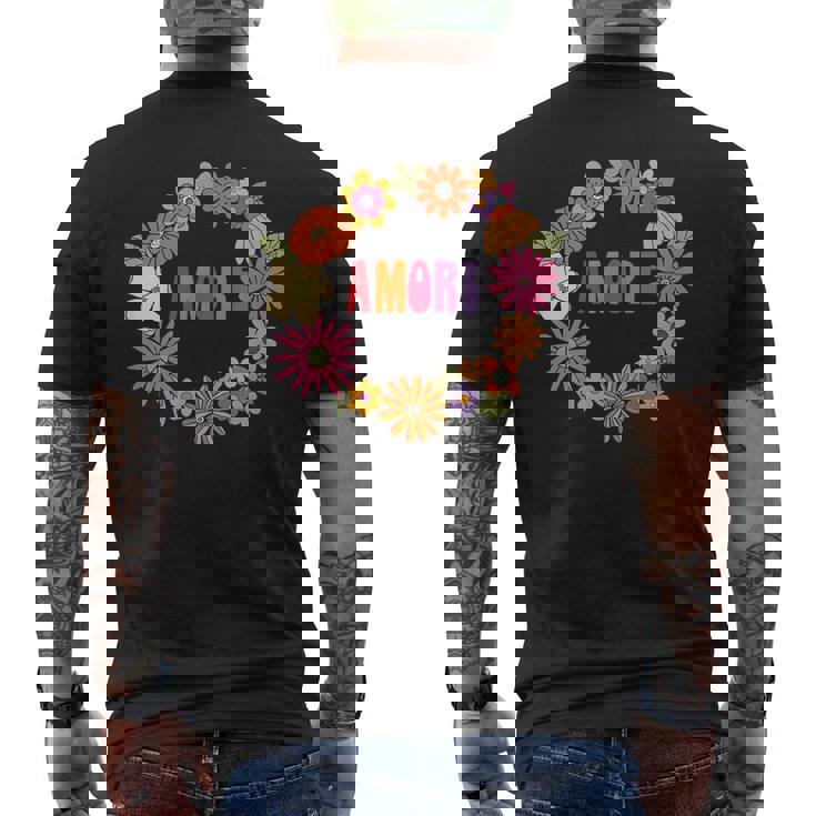 レトロ ボーホー フラワー アモーレ 愛 イタリア語 イタリア 旅行 メンズTシャツ バックプリント