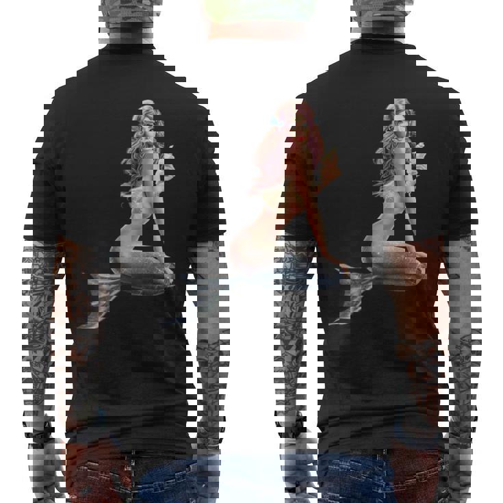 レトロ ヴィンテージ ピンナップ ガール マーメイド メンズTシャツ バックプリント