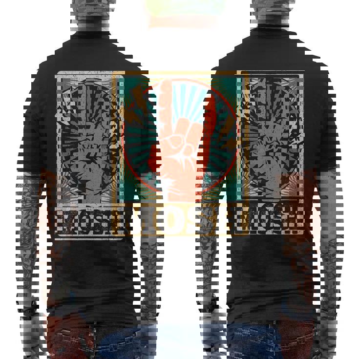 レトロなヴィンテージサインオブザホーンモッシュヘビーロックミュージック メンズTシャツ バックプリント