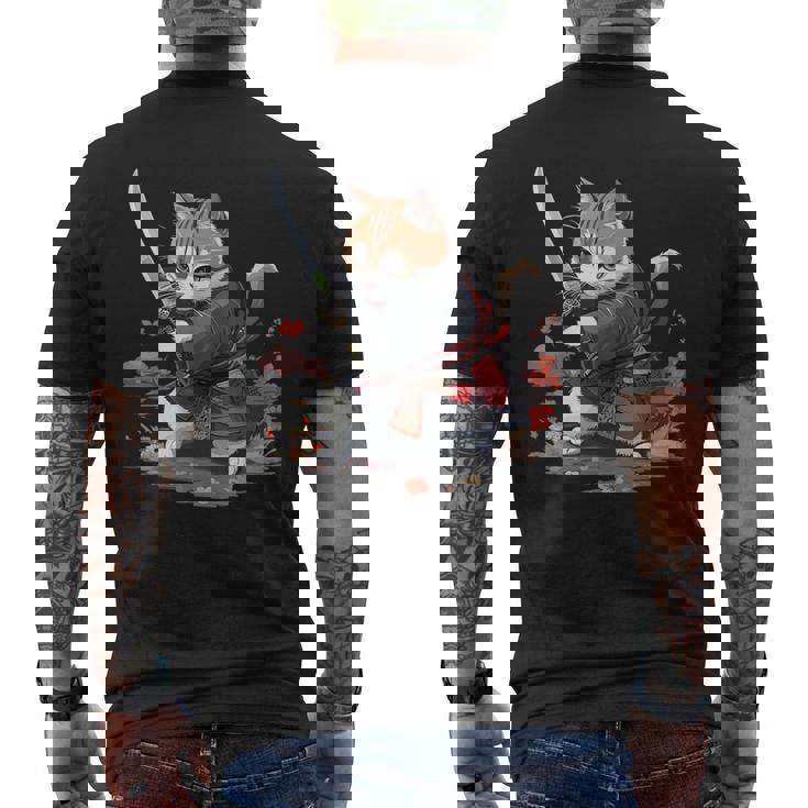 レトロな日本の侍猫グラフィック 猫愛好家 メンズTシャツ バックプリント