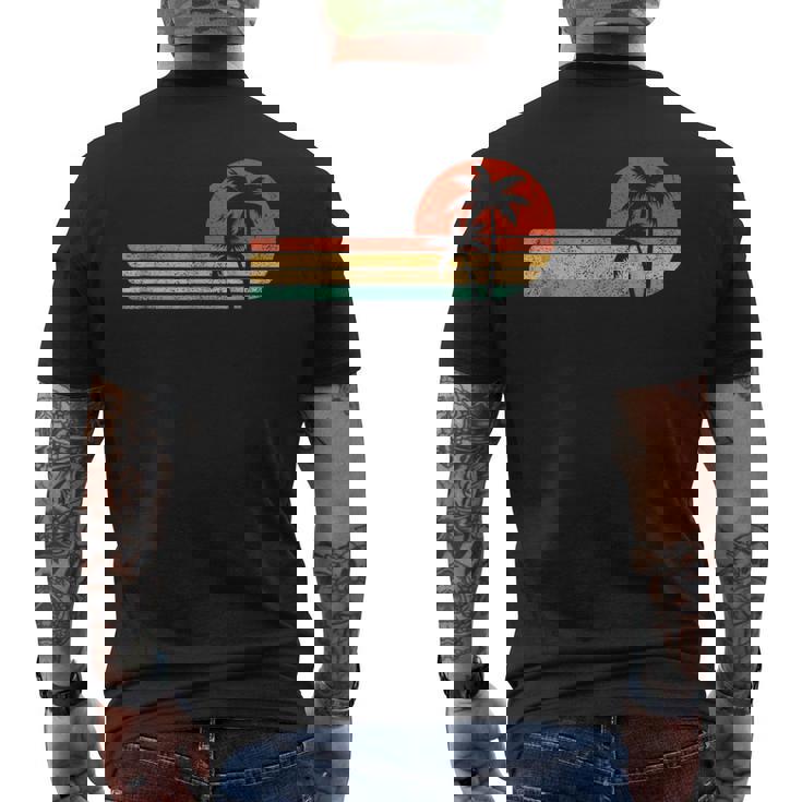 レトロスタイル トロピカル ビンテージ 夕日 ビーチ ヤシの木 メンズTシャツ バックプリント